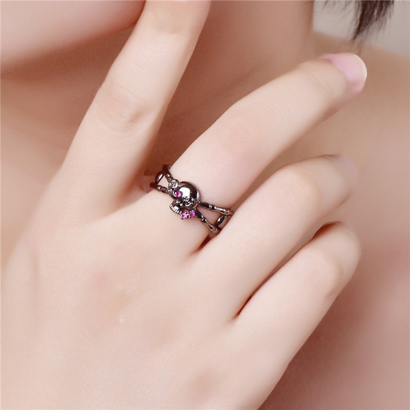Alloy Material Halloween Festival Punk Cool Style Skull Alloy Plating Inlay Rhinestones Halloween Women'S Rings