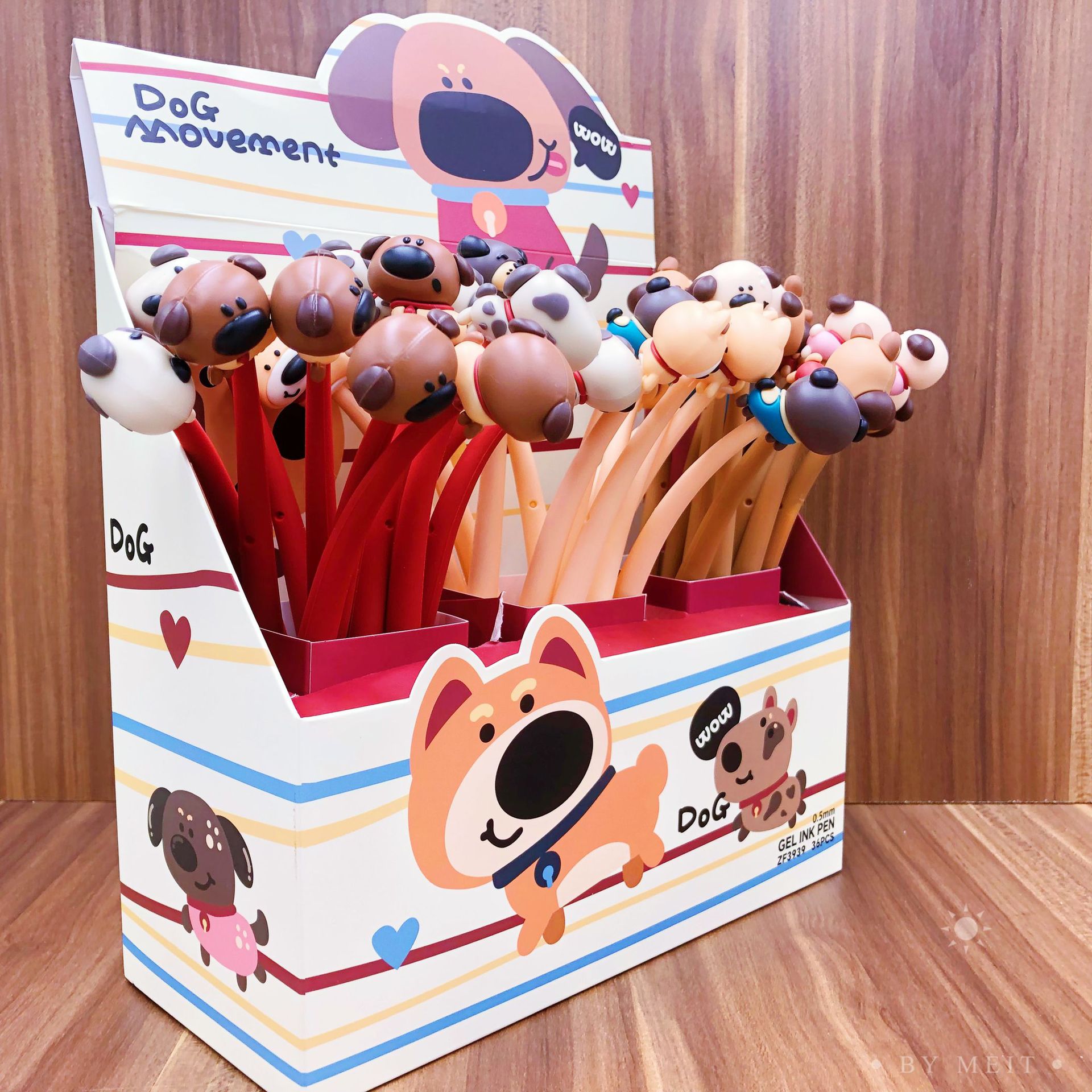 Dibujos animados de Corea suave silicona gel pluma cachorro perro de dibujos animados swing gel pen 48 unidades una caja