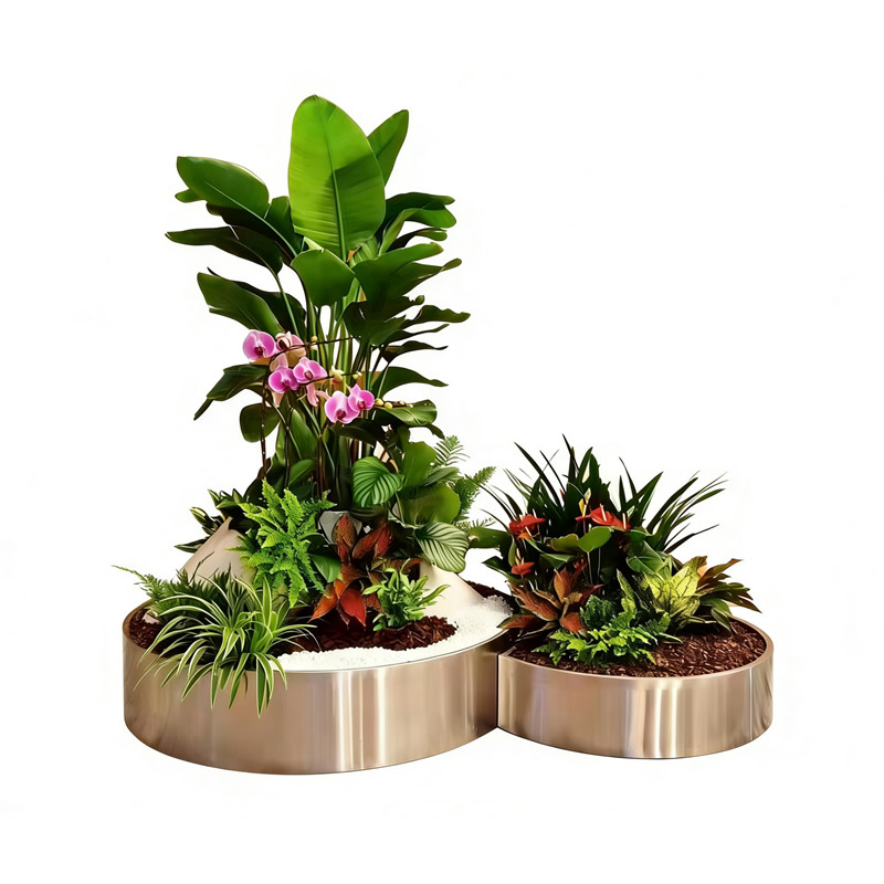 Personalizado al aire libre caja de flores de acero inoxidable cerca al aire libre colocado calle canal de flores rectangular maceta de ventas cama de flores cuadrada