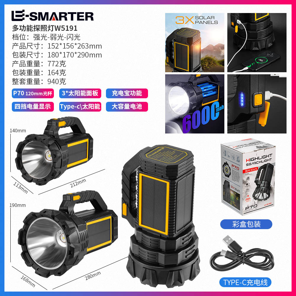 Transfronterizo de alto brillo tipo arma de fuego largo carga portátil luz de trabajo de prospector portátil de alta duración