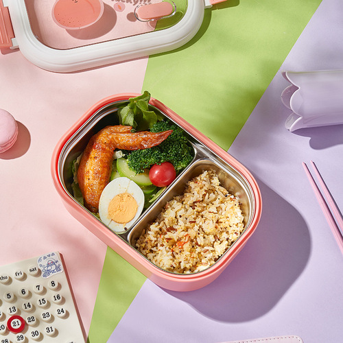 New product, small fresh stainless steel lunch box with fruit print, student lunch box, office worker lunch box, can be filled with water and heated
