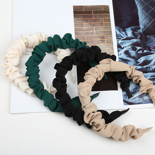 RUDAN Korean style elegant and simple small fragrance style headband high skull pleated headband women's fresh fabric face wash headband