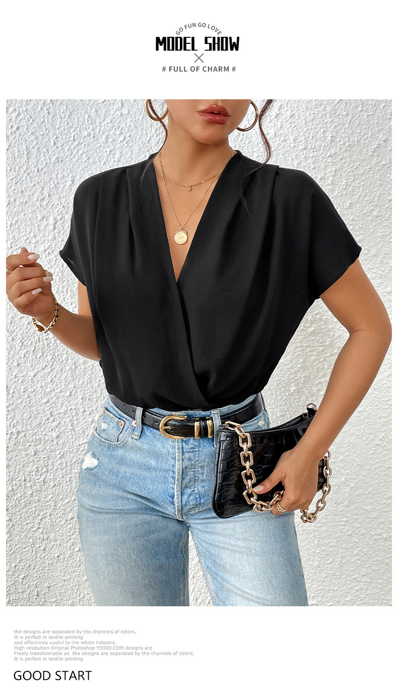 Chillgio Frauen soild lässig elegante Cat suits schicke koreanische Bluse Büro Stram pler Sommer V-Ausschnitt schlanke einteilige Kombination insgesamt – Detail 6