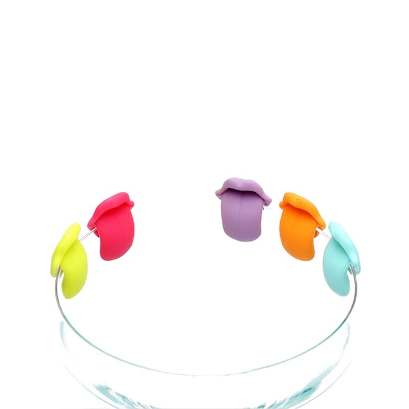 Lengua creativa marca número personalizado de silicona copa de vino taza de clip recordar lengua copa de vino Reconocedor 6 Pack