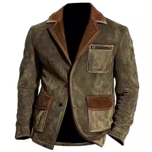 [British retro high-end jacket麂皮绒多口袋高档男户外做旧夹克]