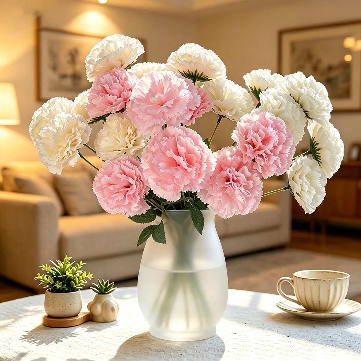 Simulación de 7 flores falsas de claveles estilo pastoral de alto nivel floral decoración floral manejo floral tela de seda artificial flores de plástico al por mayor