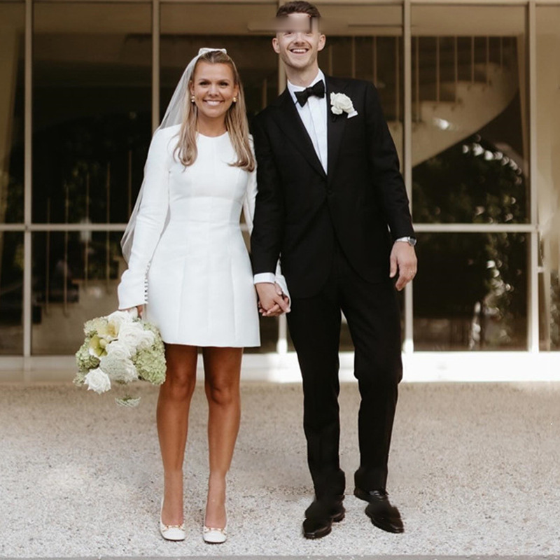 Cross-border supply mini wedding dress long sleeve short banquet party dress factory direct a generation of hair