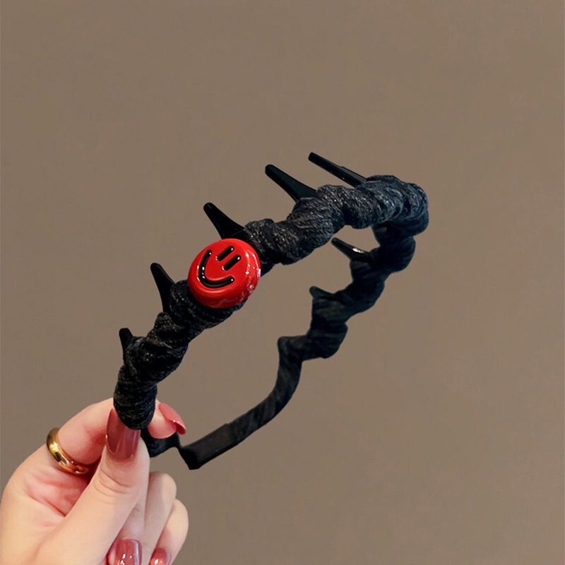 Ankora Red Smiley Wrapping Toothed Wave Hairband Women's Non-slip Broken Hair Press Hair French Headband 2024 New Style Ankora Red Smiley Wrapping Toothed Wave Hairband Women's Non-slip Broken Hair Press Hair French Headband 2024 New Style