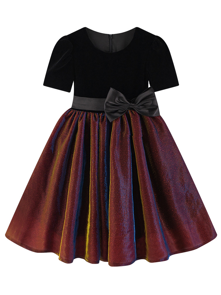 Vestido para niños, vestido de princesa de alta gama para niñas, coro de actuación para niñas, vestido de actuación de cumpleaños de manga corta