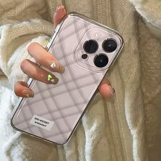 简约英文粉菱格适用于苹果17PROMAX手机壳iPhone16高颜值14高级13