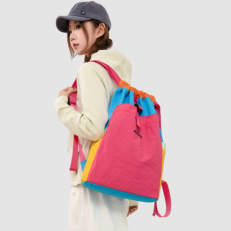 外贸小众款拼色多巴胺跨境休闲双肩包简约时尚学生通勤出行女背包