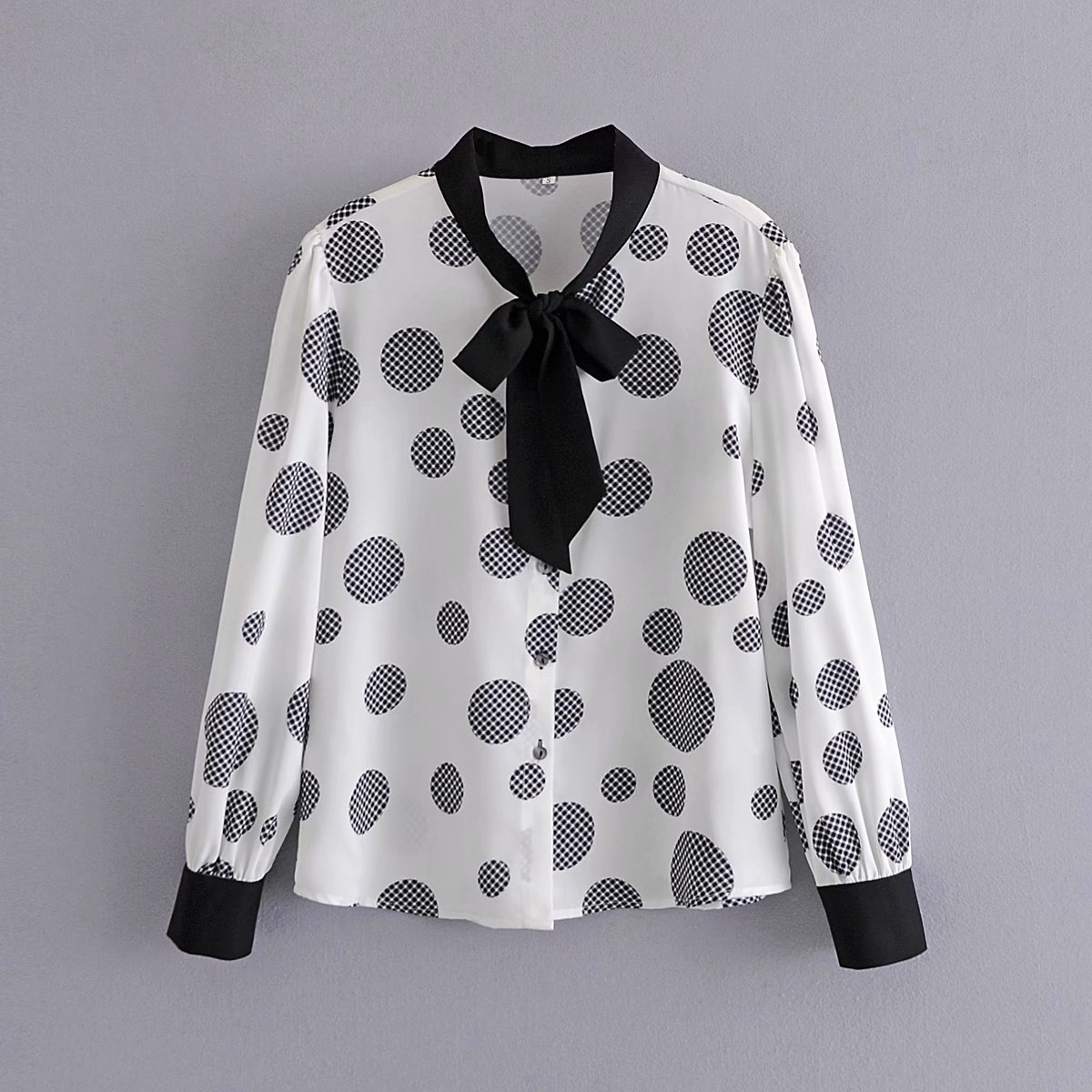 polka-dot lace-up bow-knot long-sleeved shirt NSAM40159