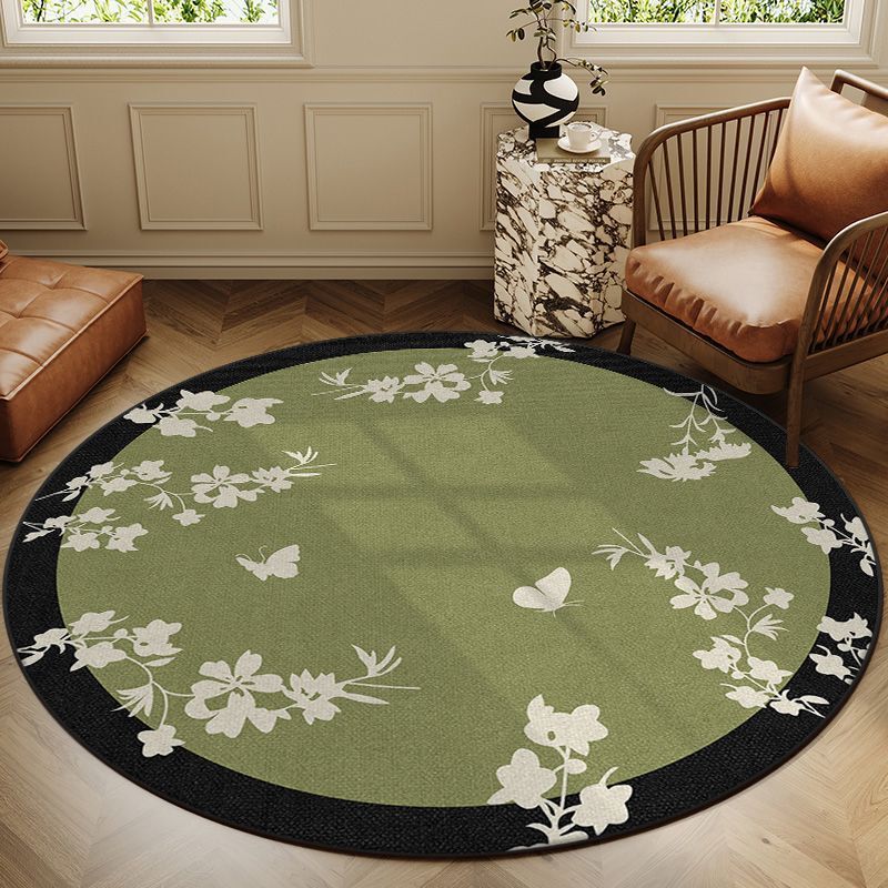 Green Mid-Century Style Round Carpet Living Room Waterproof Dressing Table Makeup Chair Rocking Chair Carpet Mat Bedroom