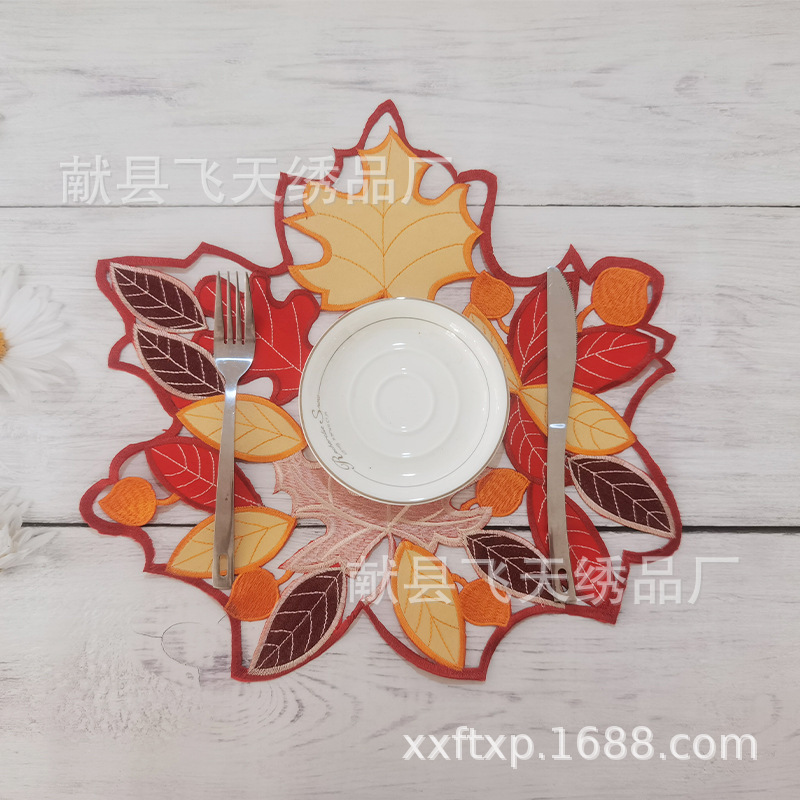 メーカー販売刺繍中空パッチプレースマット秋の収穫プレースマット感謝祭プレースマット秋の収穫カエデの葉感謝祭|undefined