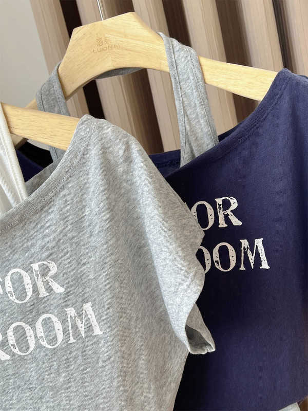 アメリカンレトロレタープリント半袖Tシャツレディース夏新作プリーツウエストフェイクツーピースホルターネックオフショルダートップ|undefined