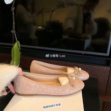 葡萄妈studiolee洋房千金~精致蝴蝶结珍珠浅口羊皮芭蕾单鞋女春秋