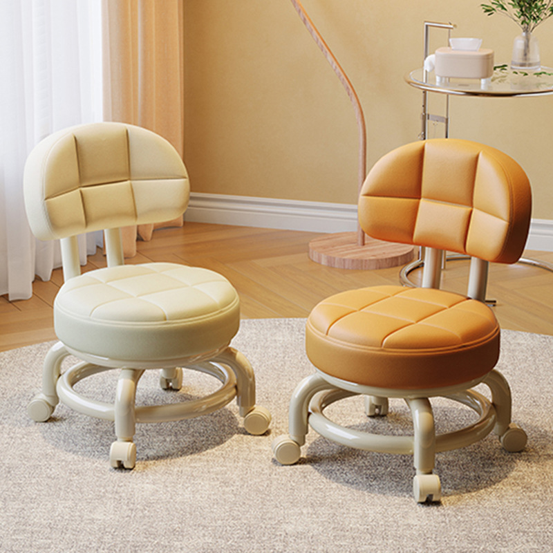 Swivel Small Stool for Home Use in the Living Room, High-Value Shoe-Changing Stool, Children's Mini Backrest Chair with Soft Cushion and Wheels, Low Stool
