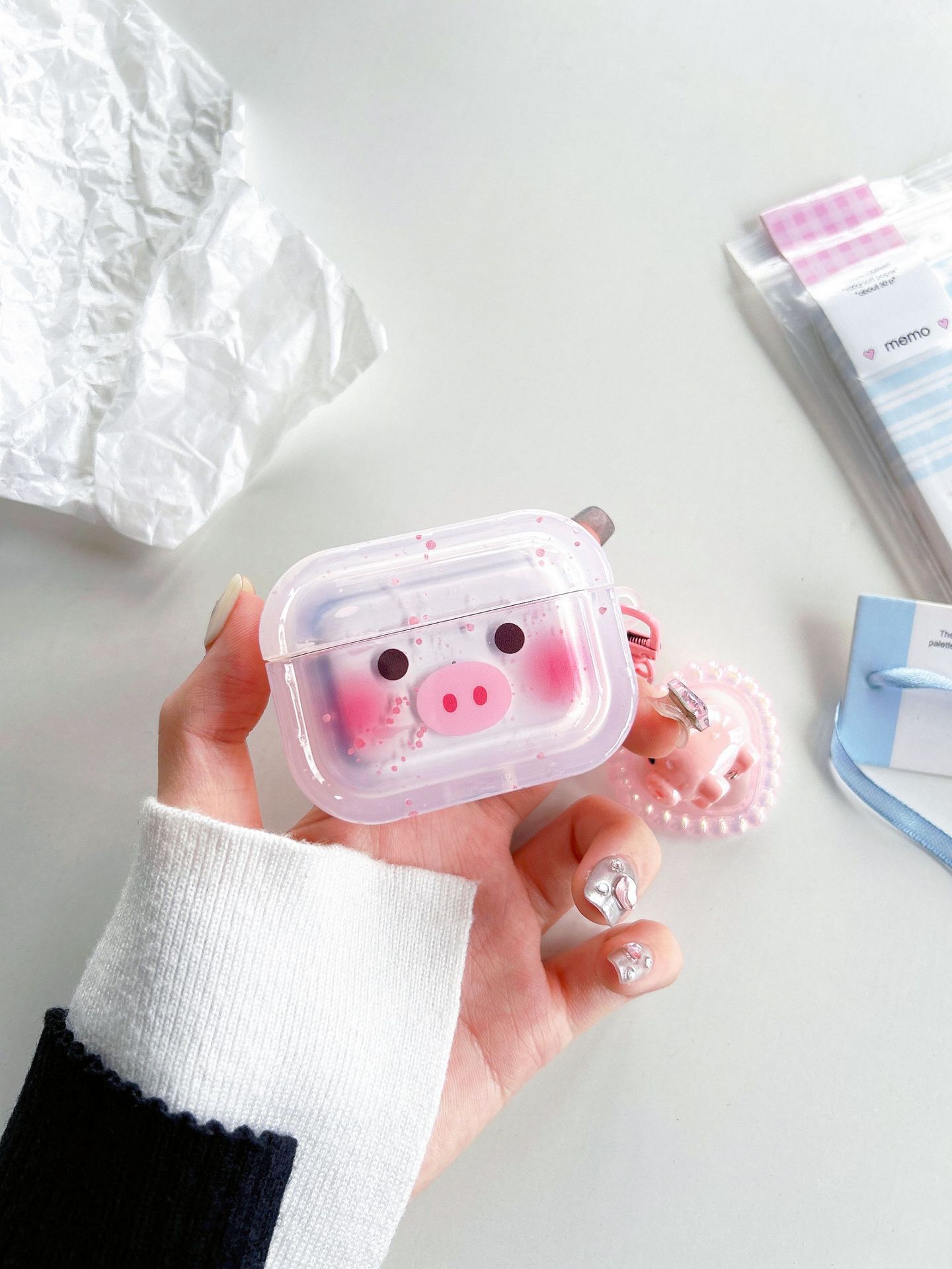 Rosa Rouge-Schweinchen für Airpods 3 Schutzhülle Feilin pro2 Bluetooth 1/2 Generation Kopfhörerhülle Hängekette_voghion.com