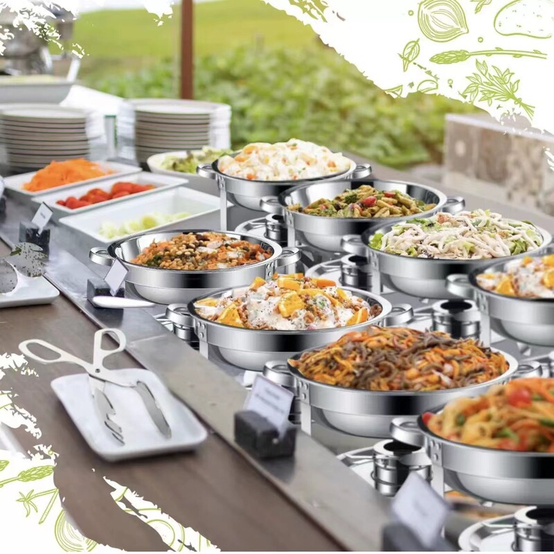 加厚不锈钢酒精炉可加热圆形自助餐炉户外婚礼食物容器亚马逊爆款|undefined