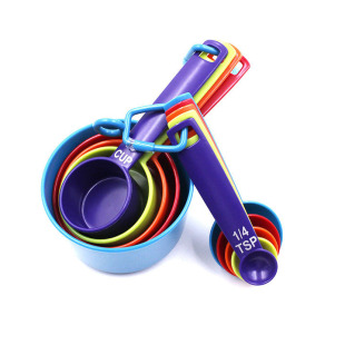 Factory wholesale 10-piece color mixed plastic measuring cup measuring spoon set with scale kitchen baking tools