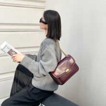 头层油蜡牛皮单肩斜挎女包 女士时尚大方贝壳包拉链软皮手提亮皮