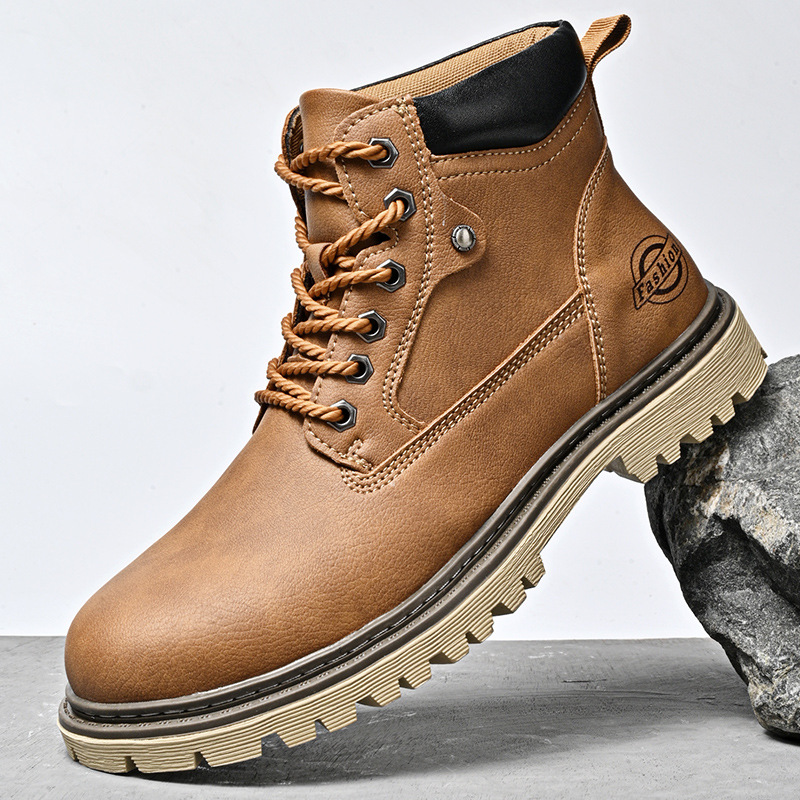 Otoño y invierno de tendencia de cuero casuales botas Martin para hombres herramientas británicas botas para hombres más terciopelo calentador zapatos para hombres tubo medio para hombres
