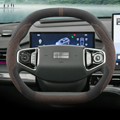 Wheel Cover Winter Ultra-Thin | Steering wheel cover - galaxy-starship-7-double-d-type-black-brown-ultra-thin-suede-style-default