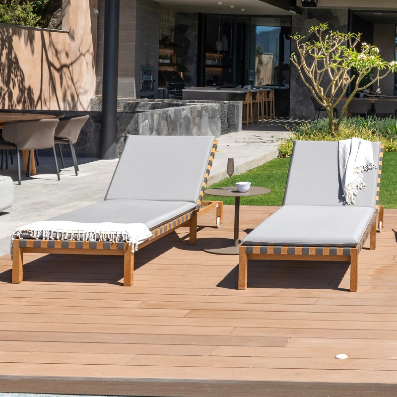 Nórdico reclinable al aire libre terraza balcón ocio plegable acostado cama Villa patio teca ratán piscina Silla de playa image 2