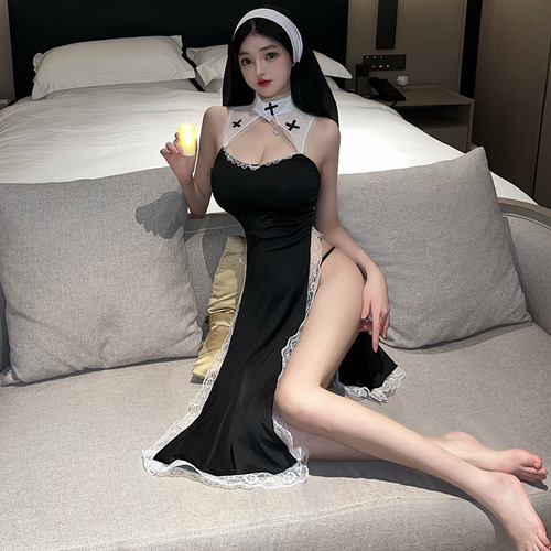 Sexy lingerie sexy cosplay nun uniform cosplay game outfit hollow skirt set 9804 dropshipping