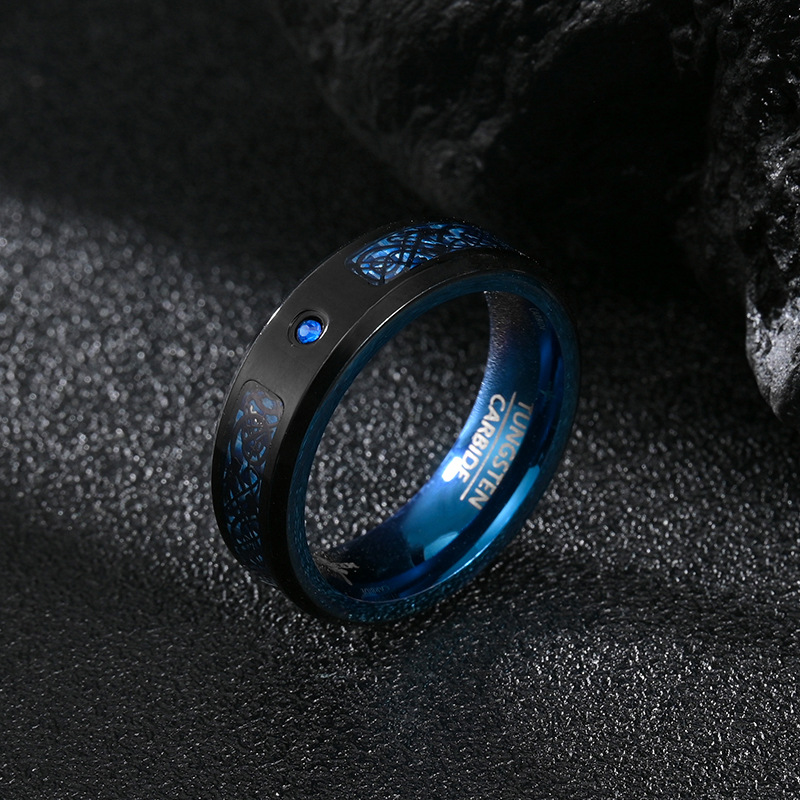 11g Weight Vacuum Plating Gold Plating Process Blue Plating Plating Material Rhinestones Inlay Material Rings Classification Retro Constellation 304 Stainless Steel Enamel Rhinestones Blue Plating Men'S Rings