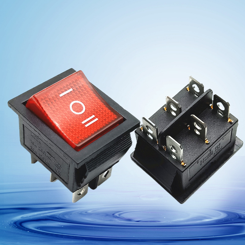 船型开关 KCD4六脚三挡带灯全铜洗车机 翘板开关电源