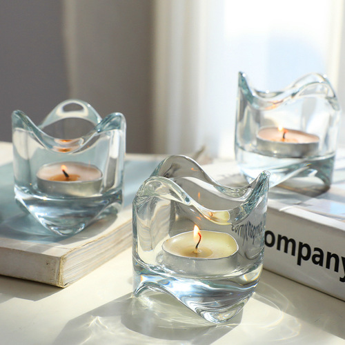 Japanese style small fresh ins wavy edge glass candlestick Nordic style simple romantic desktop decoration candle cup ornaments