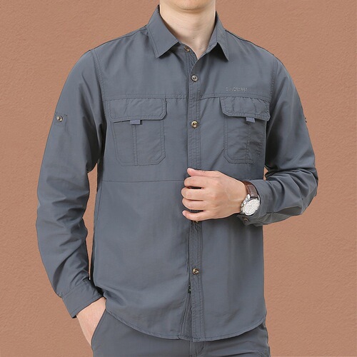 Outdoor military style long sleeve shirt autumn multi-pocket set wrinkle-resistant thin shirt men's workwear embroidered logo