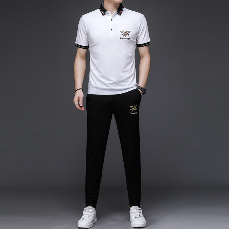 Australian Pavilion Clothing 2021 Summer Casual Suit Men's Korean Style Fashionable Small Foot Slim-fit Sports New Bundle Footprint Flower Set