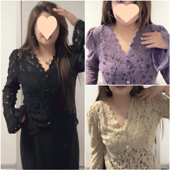 大碼胖秋季新款喇叭袖性感蕾絲衫純欲風氣質領顯瘦修身打底衫