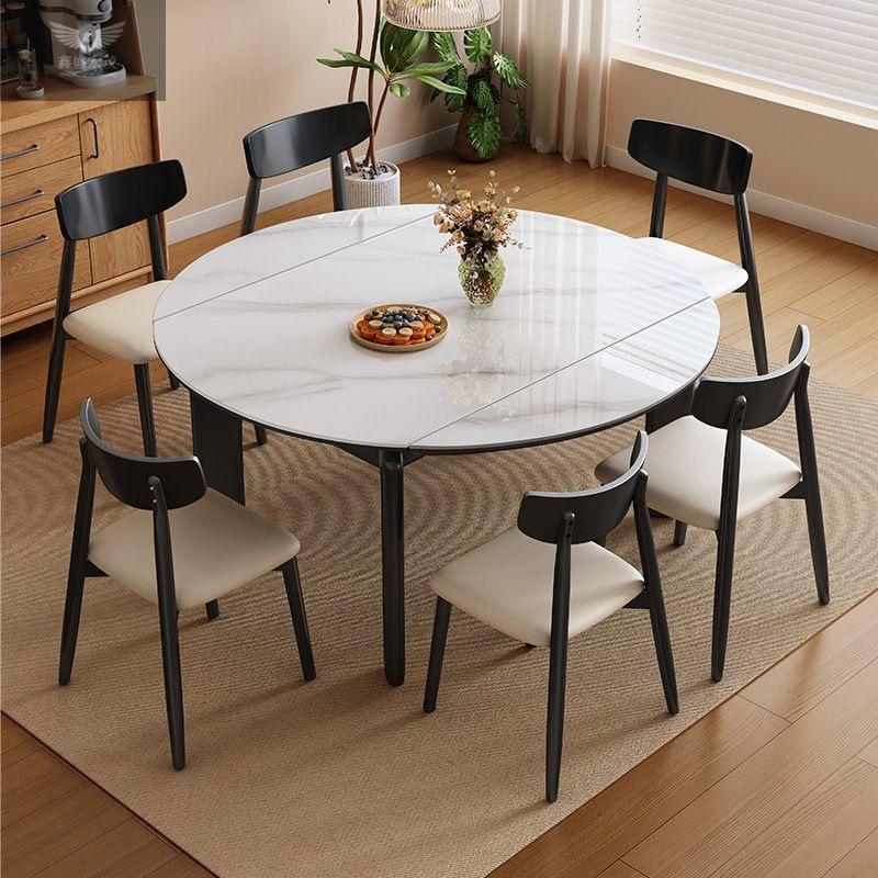 Madera de fresno, madera maciza, radio, mesa de comedor de tablero de roca de estilo nórdico de estilo japonés, mesa de comedor de troncos plegables con patas de elefante de estilo crema