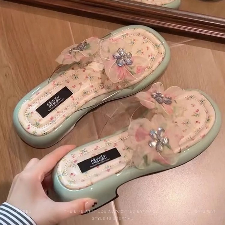 "Miaolu" estilo de ballet fresco ~ zapatillas de talón grueso de la mujer de verano con sandalias de dedos desnudos