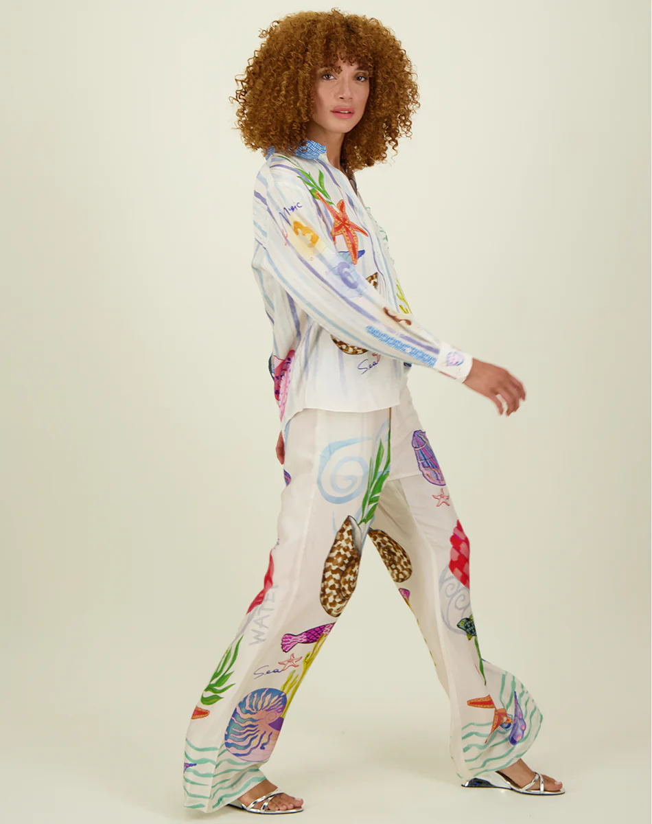 182g Weight Long Sleeve Sleeve Length Polyester Fabric Type Pant Co-ord Set Sets Type 2 Pieces Set Quantity Holiday, Beach Occasion Turndown Neckline Loose Fit Type Graffiti Pattern Summer Season Women's Gender Printing Design Streetwear Style Holiday Beach Women's Streetwear Graffiti Polyester Printing Pant Co-ord Set Pants Sets 4