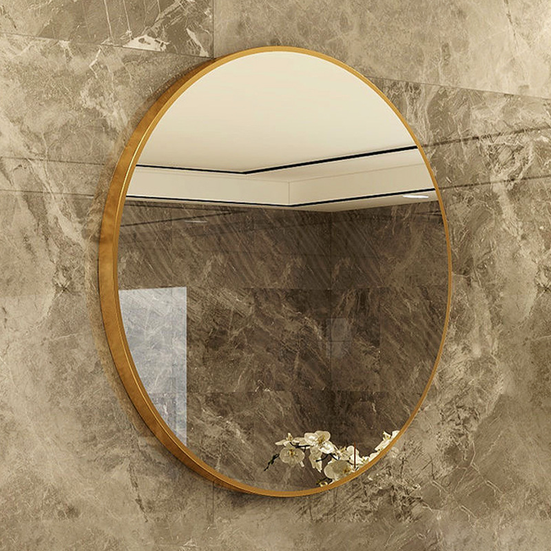 Espejo de maquillaje de lujo ligero Espejo de baño Espejo de baño de vidrio de alta definición de pared Espejo de maquillaje redondo sin perforación Espejo redondo