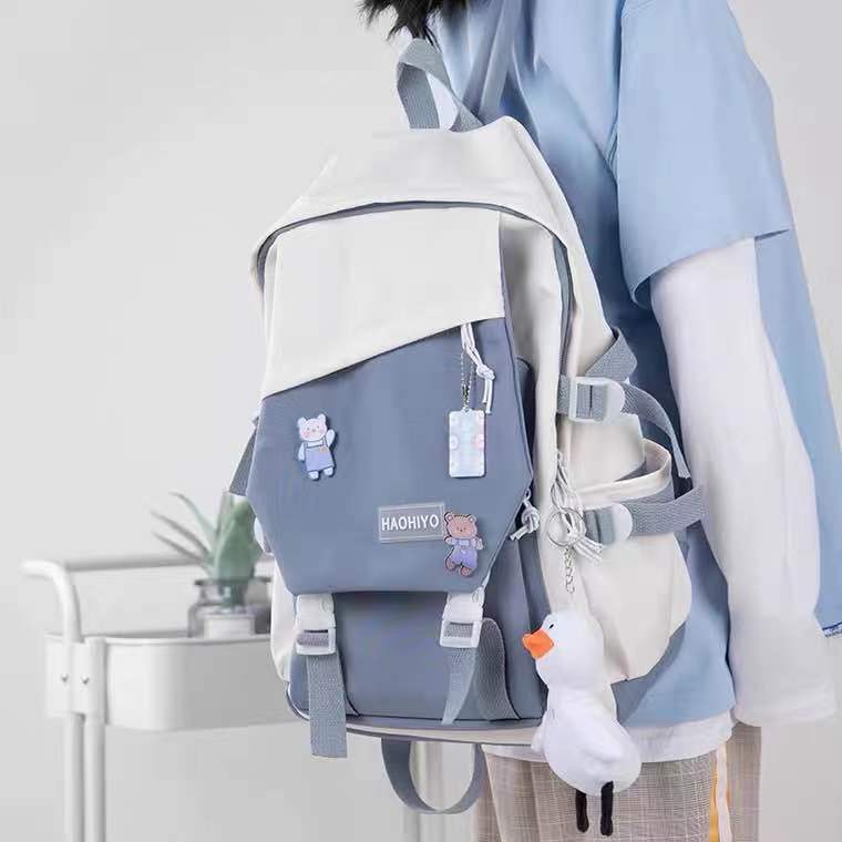 Colgante de alta apariencia mochila ins contraste de color de gran capacidad mujer estudiante de secundaria mochila de computadora nicho Harajuku estilo masculino