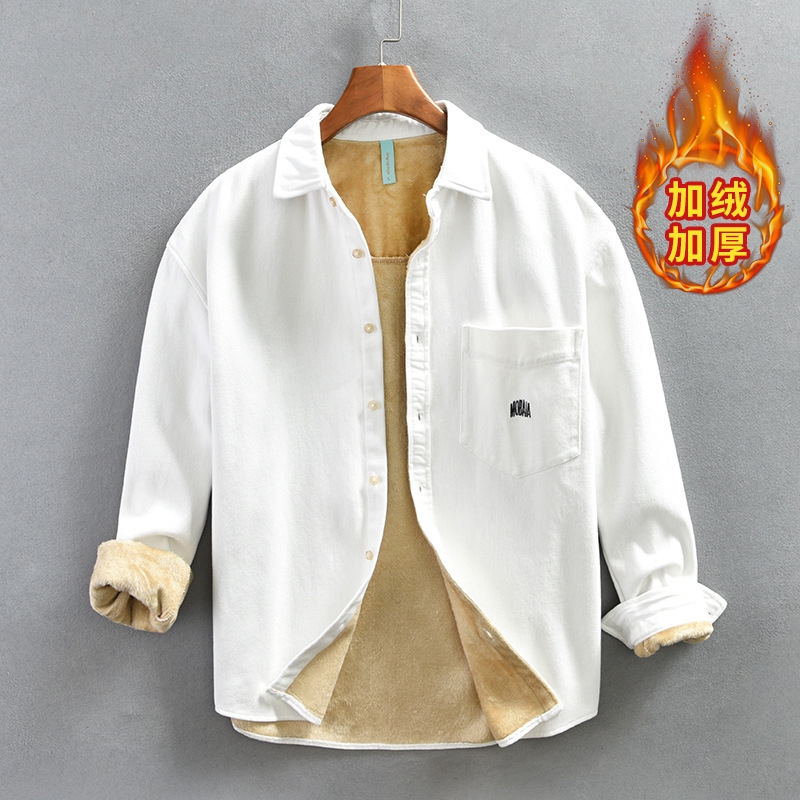 Z813 hombres forrado de lana estilo japonés ropa de trabajo espesado suelta fuera de la camisa del hombro de una sola pieza