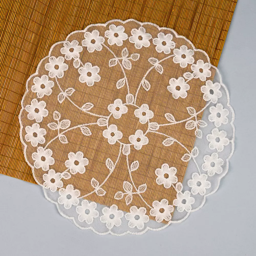 田园复古装饰ins刺绣餐巾拍摄道具圆形花朵拍摄道具网纱餐垫餐巾