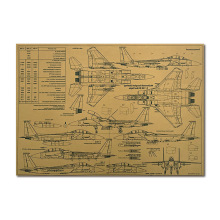 【A2170】F-15E攻击鹰三视复古牛皮纸海报咖啡馆装饰画
