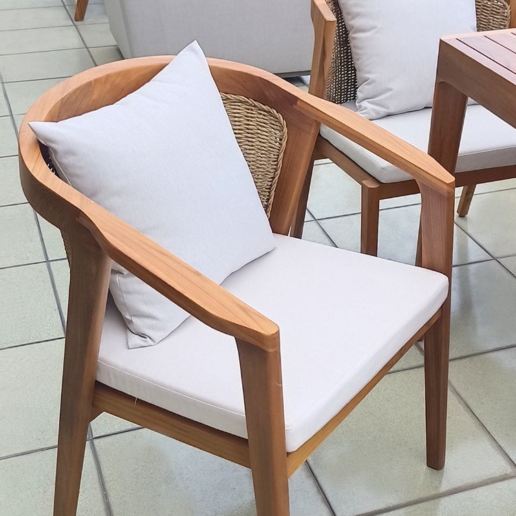 Nórdico al aire libre teca Silla de ratán patio balcón ocio apenado combinación al aire libre protector solar impermeable Silla de ratán de madera maciza