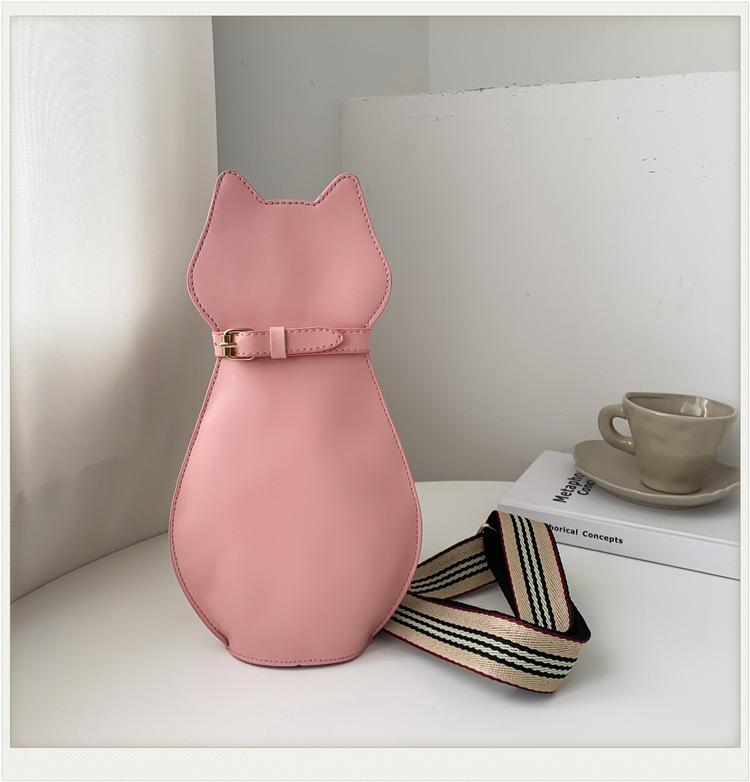 Single Shoulder Strap Strap Type Crossbody Bag Bags Type Women's Medium Pu Leather Animal Fashion Cat Zipper Crossbody Bag