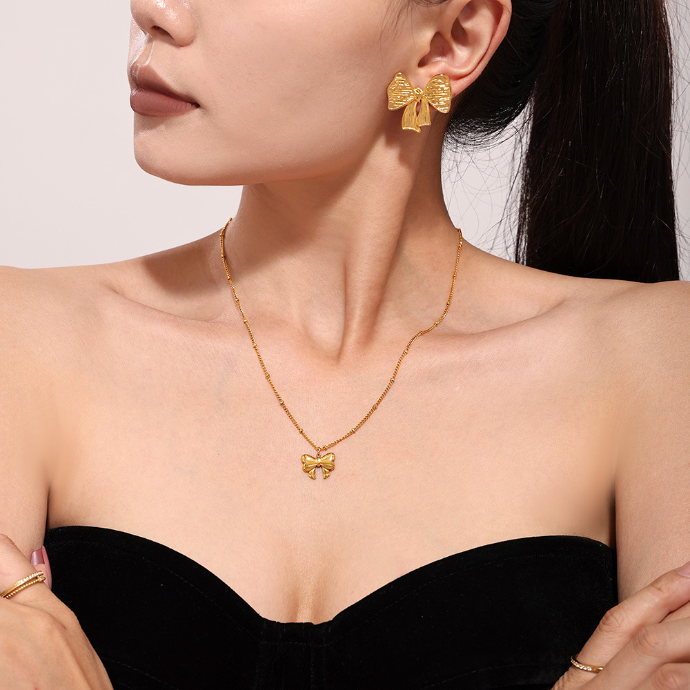 Square Sugar Bow Earrings, Women's Titanium Steel PVD Vacuum Color Preservation High-end Earrings_voghion.com