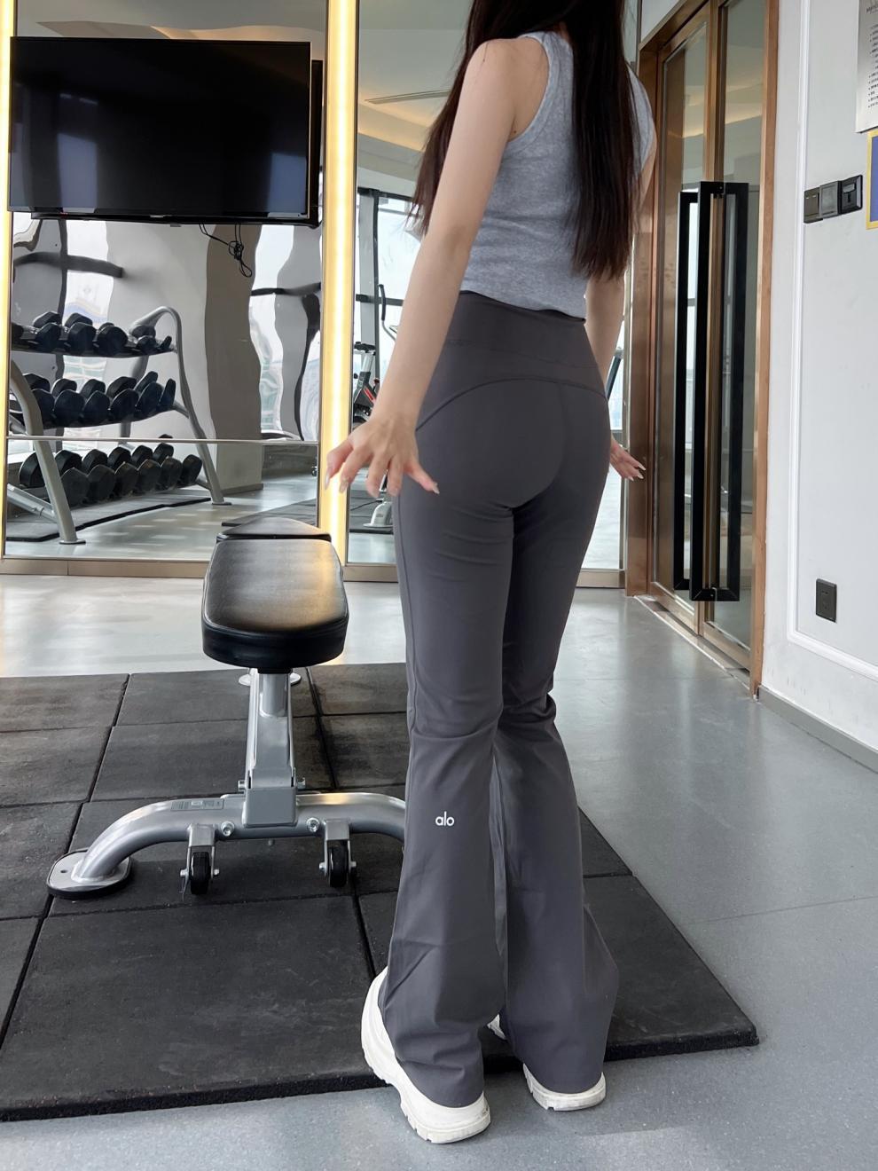 Alo ヨガ マイクロフレア パンツ レディース ハイウエスト スリム ブラック グレー ピンク 速乾性 スリム アウター ヒップ リフティング ヨガ パンツ