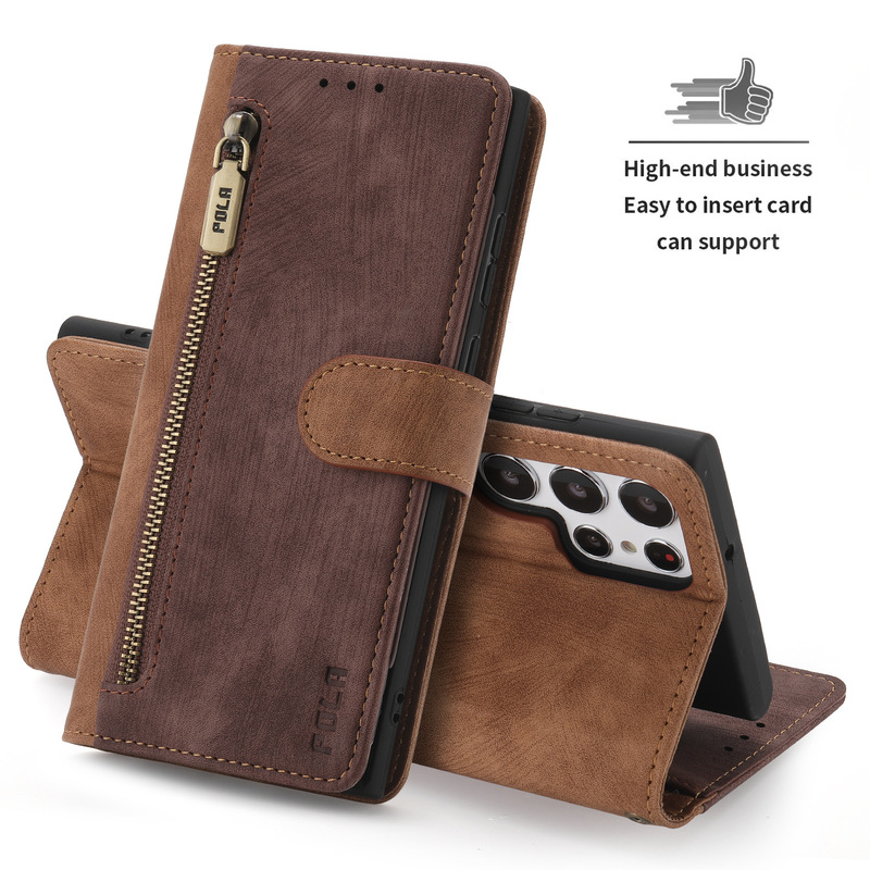 Multi-card plug-in card suitable for Samsung S23 Ultra skin-sensitive leather case A53A72 splicing RFID anti-theft brush S22