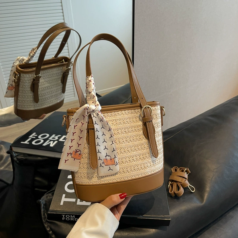 Small design fashionable woven summer shoulder bag for leisure, Korean style