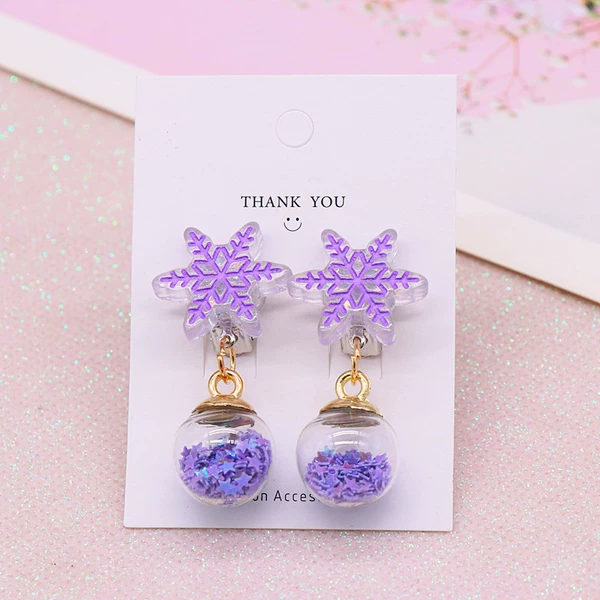 Purple earrings, with snowflakes, 1 pair